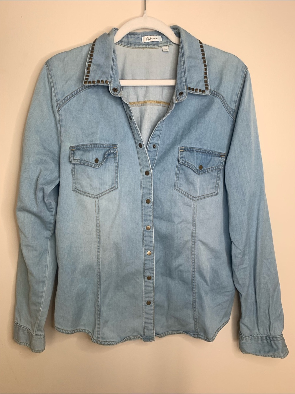 Reitmans Blue Snap Up Shirt Cotton L